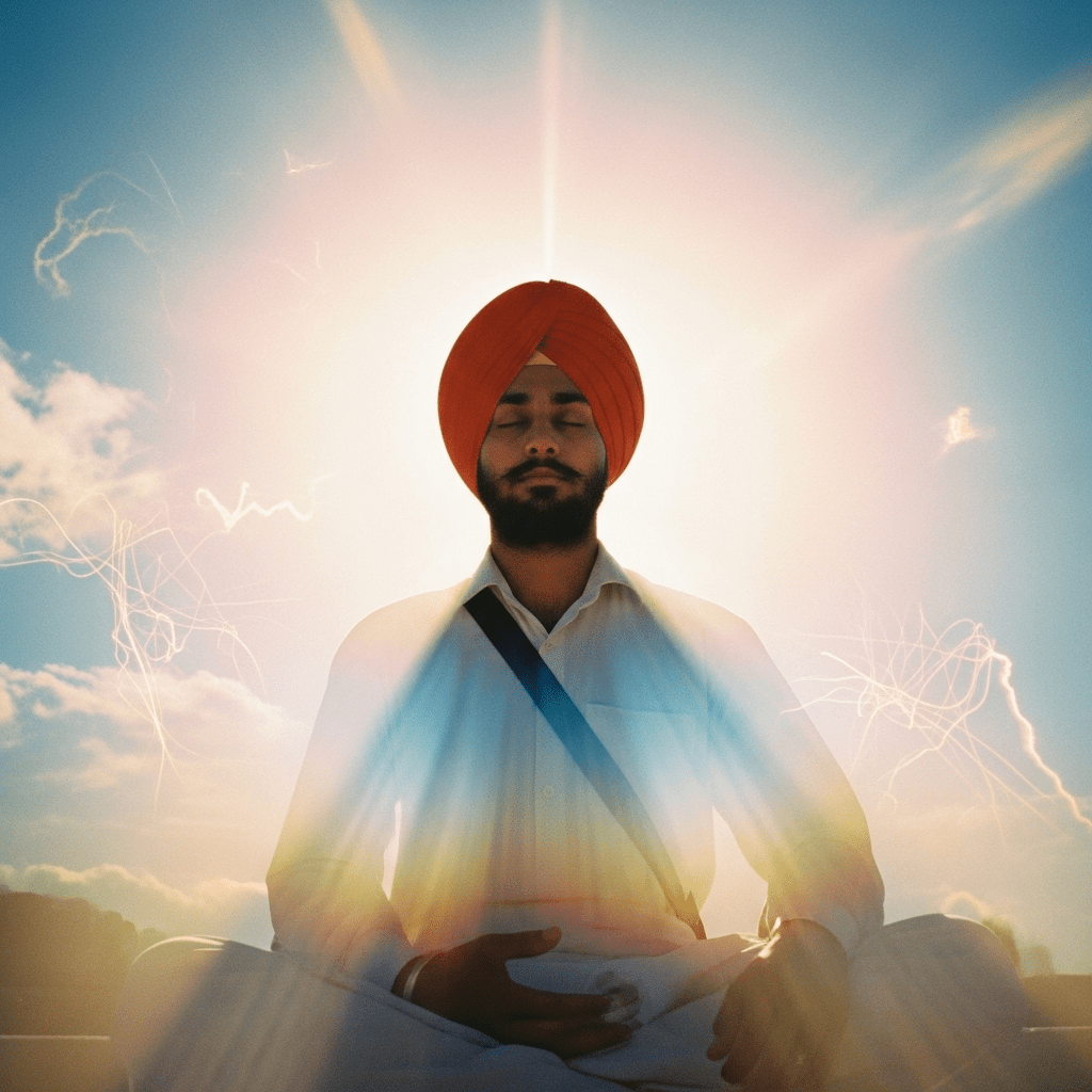 Sikh man meditating in traditional attire symbolizing inner peace and spirituality