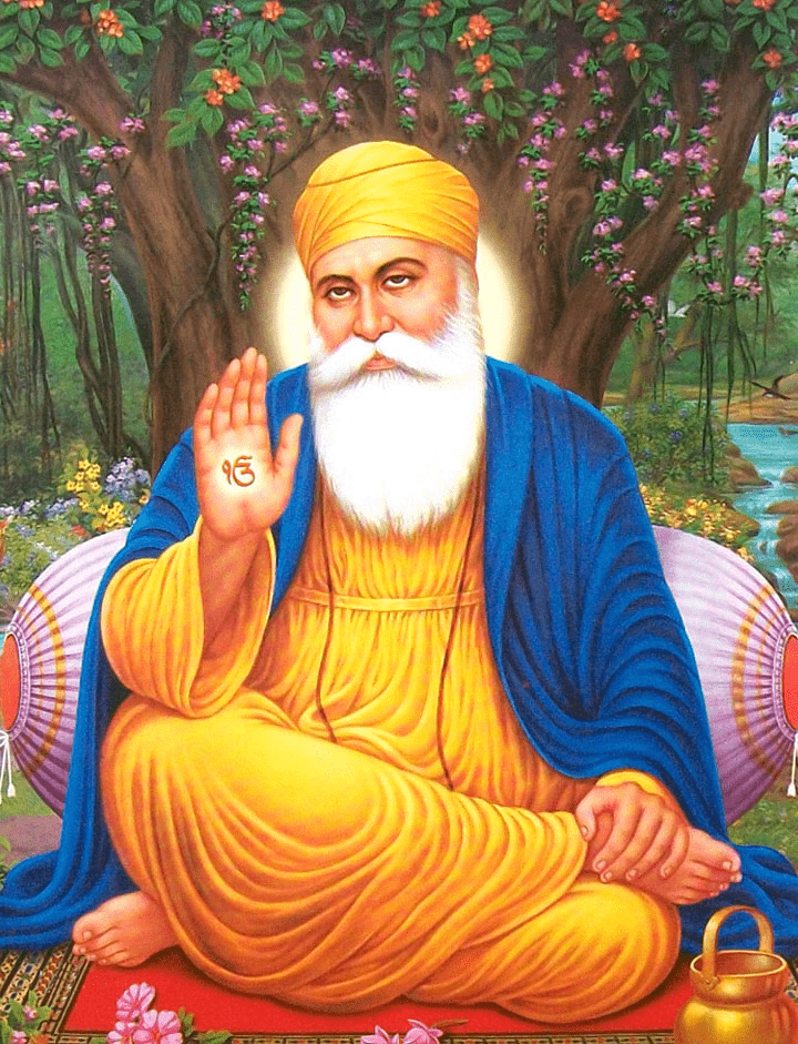 Guru Nanak depicted as spiritual guide embodying compassion truth and humility