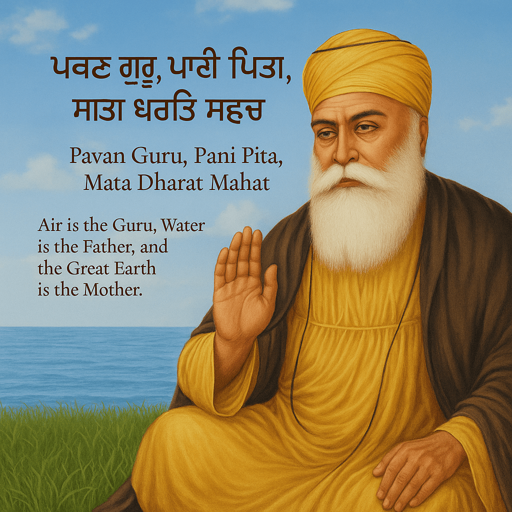 Guru Nanak teaching respect for air water earth and ecological responsibility