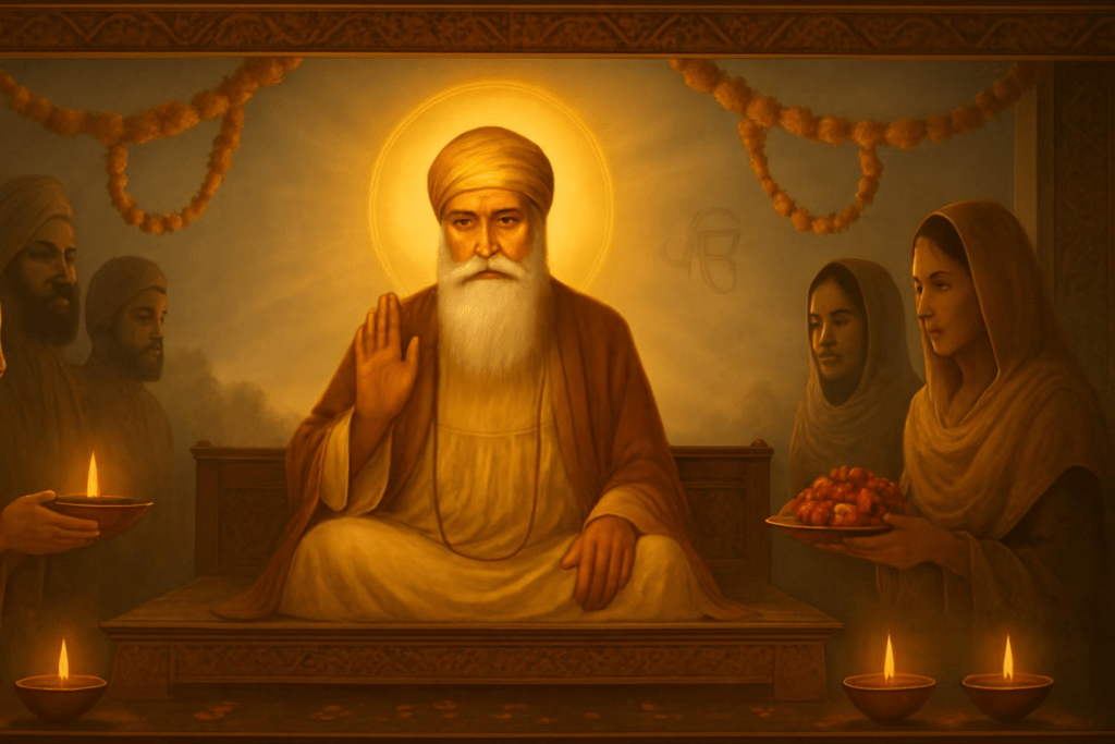 Guru Nanak embodying seva through humble service equality compassion and lived spiritual example