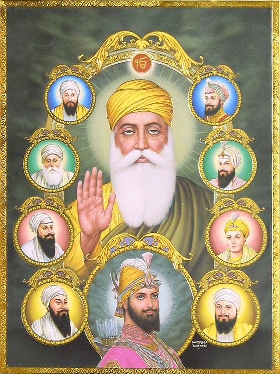 Guru Nanak and Sikh Gurus symbolizing worship, remembrance, equality in gurdwara