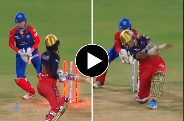 Nallapureddy Shree Charani in bowling action during a match, demonstrating the calm and effective spin that made her a key performer in India's 2025 World Cup campaign.